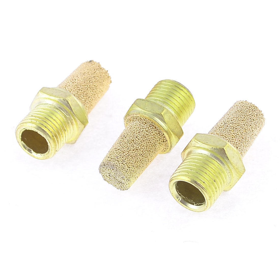 3 Pcs 1/8" PT Male Thread Gold Tone Pneumatic Exhaust Noise Silencer Muffler