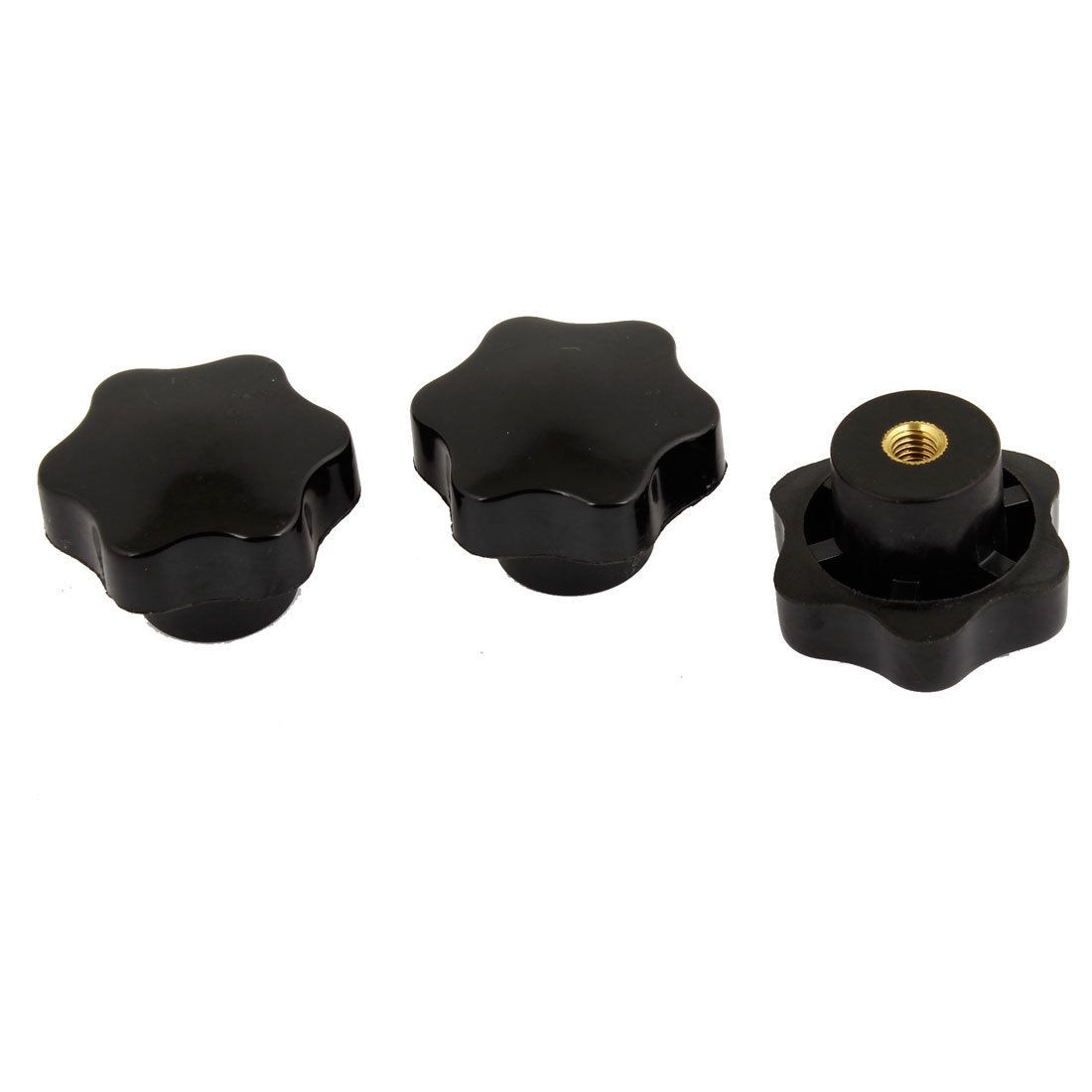 3pcs Gold Tone Metal 7mm Thread Dia Nonslip Plastic Fluted Knob Black