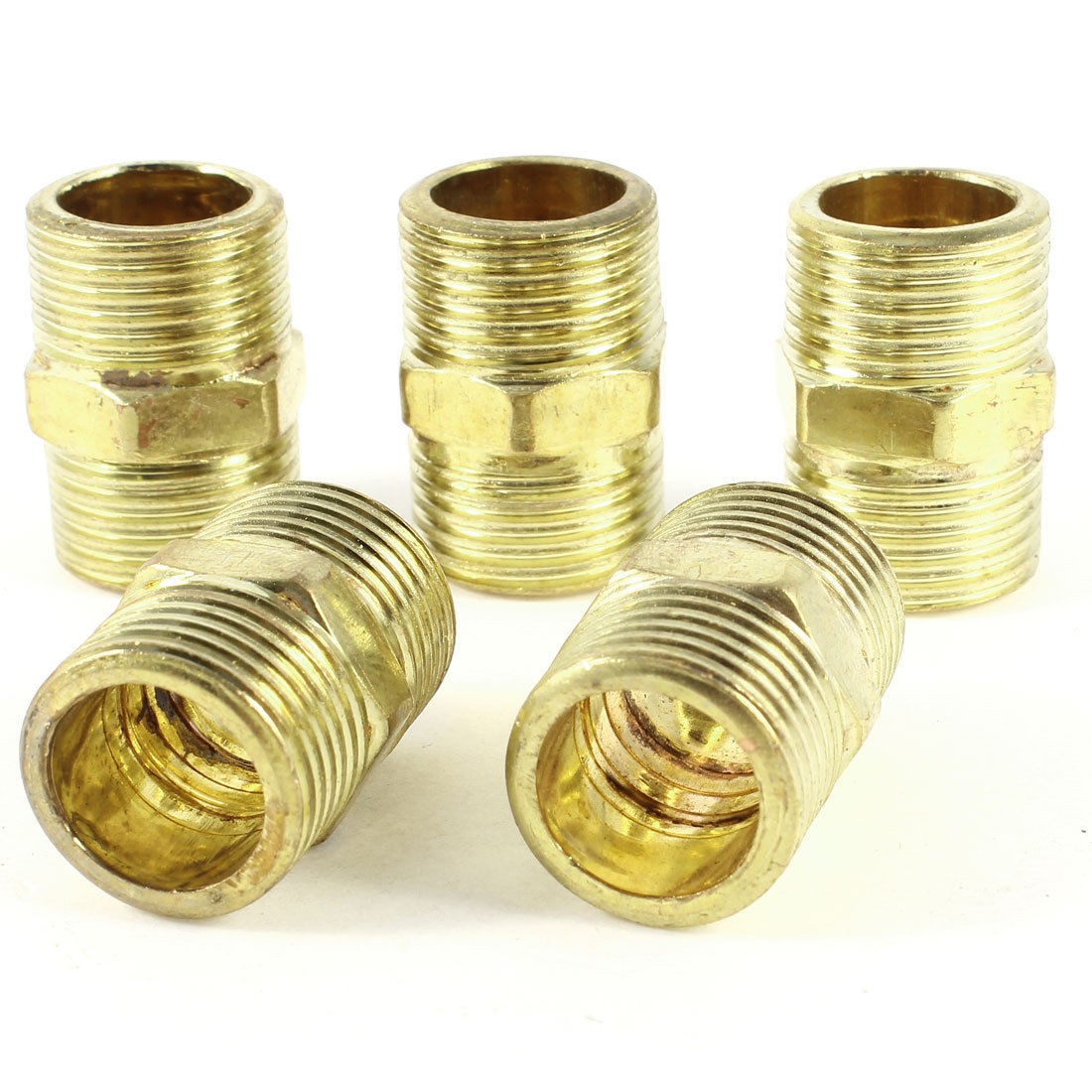 5 Pcs 1/2"PT to 1/2"PT Male Thread Brass Plated Straight Pipe Connector Fitting