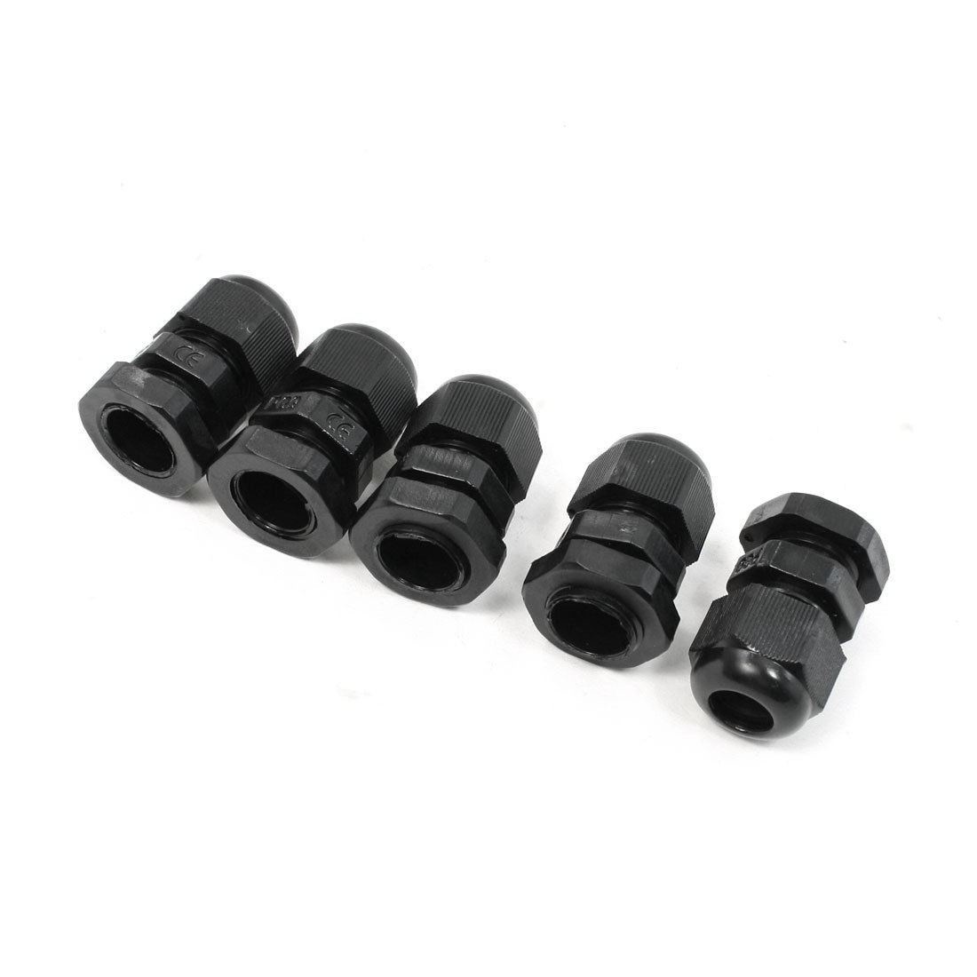 Black Plastic Waterproof Cable Gland Joint PG9 0.55" Inner Dia 5 Pcs