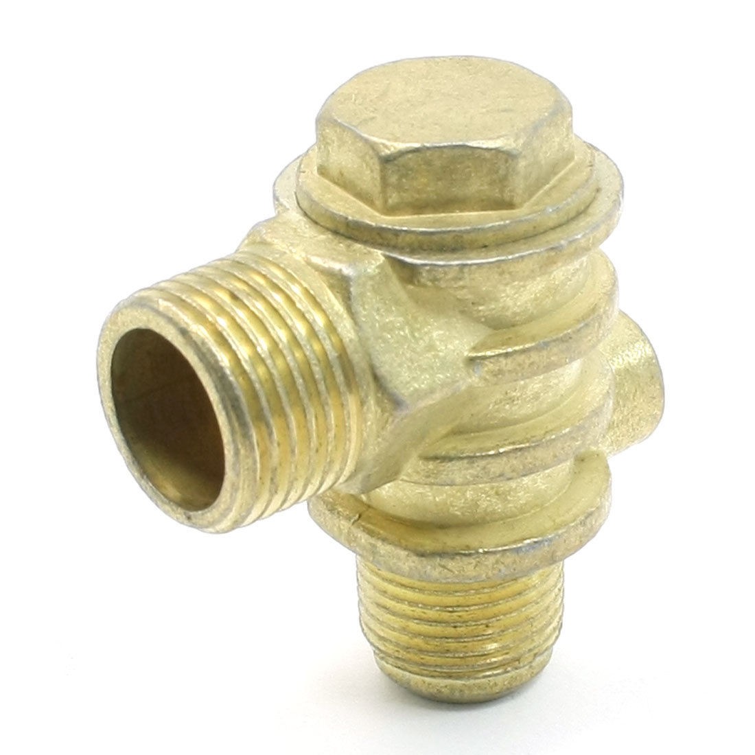 Gold Tone 1 Female 2 Male Thread Brass Check Valve for Air Compressor