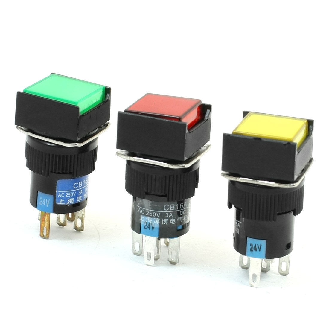 3Pcs NO NC Momentary Square Incandescent Indicator Push Button Switch DC 24V