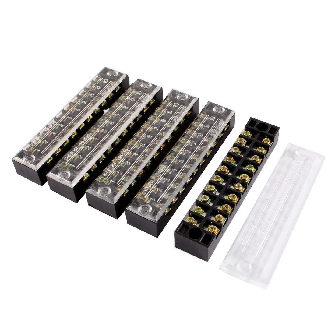 5 Pcs 600V 15A 10 Positions 10P Dual Rows Covered Barrier Screw Terminal Block