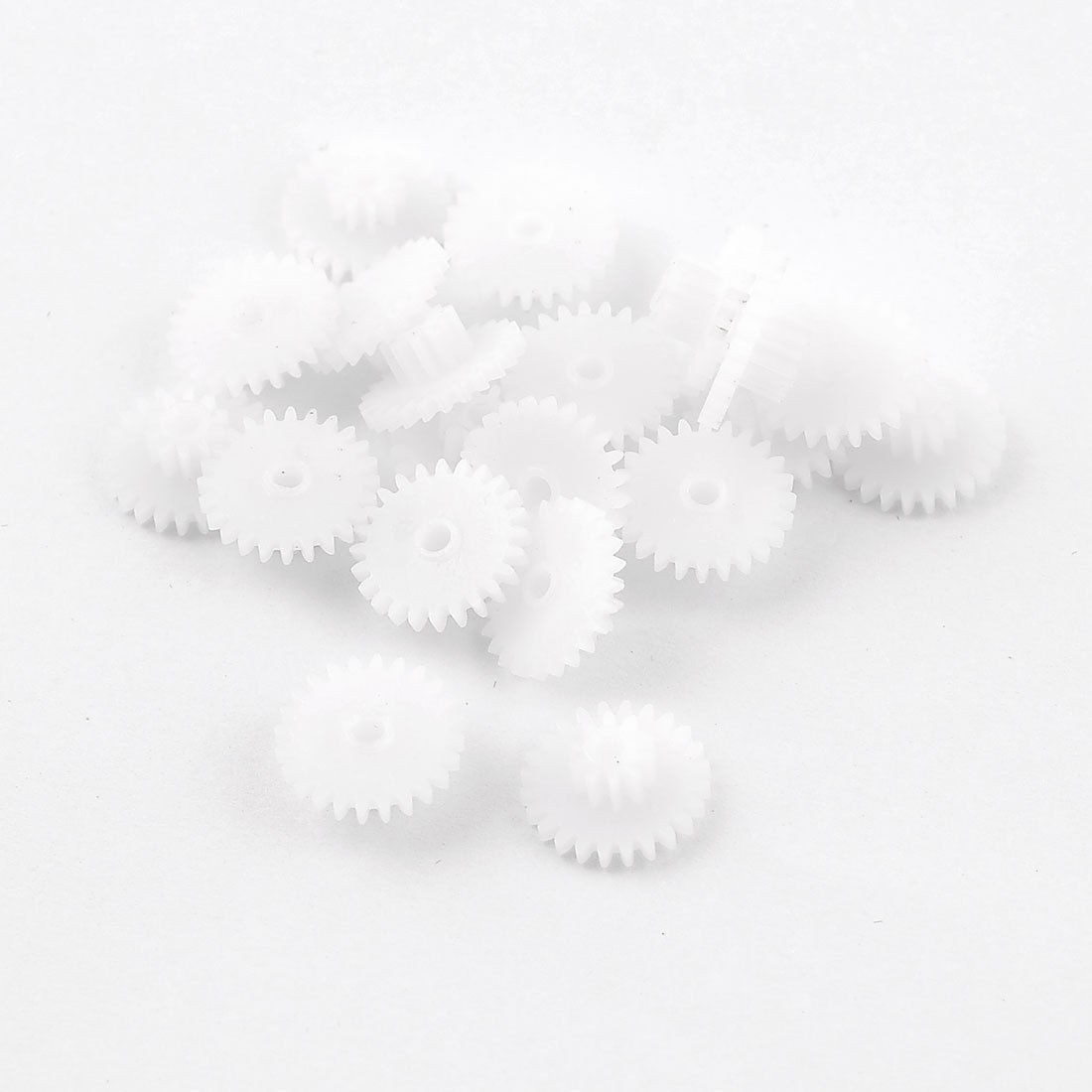20 Pcs White Plastic 13mm x 1.5mm Two Layers Models Wheel Gears