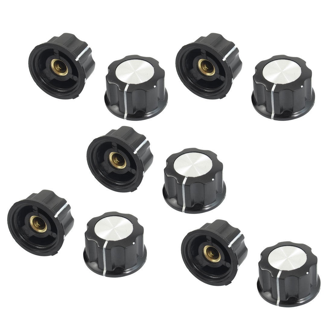 10 Pcs Black Silver Tone23mm Top Rotary Knobs for 6mm Dia. Shaft Potentiometer