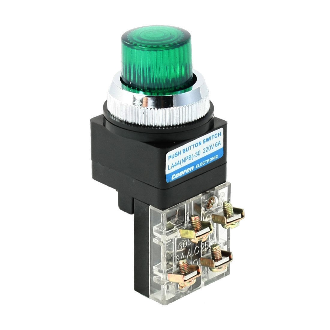 AC 250V 6A DPST Green Momentary Push Button Switch w AC 240V LED Illuminated