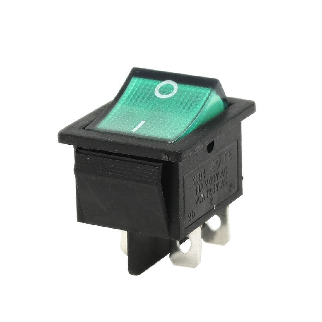 AC 250V/16A 125V/20A 4 Pins DPDT I/O Green Light Snap in Boat Rocker Switch