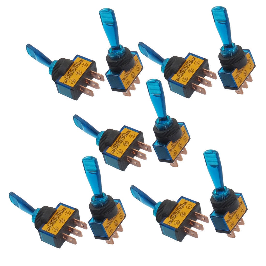 10 Pcs 12VDC 20A ON/OFF Blue Lamp 12mm Mounting Thread Dia. Toggle Switch