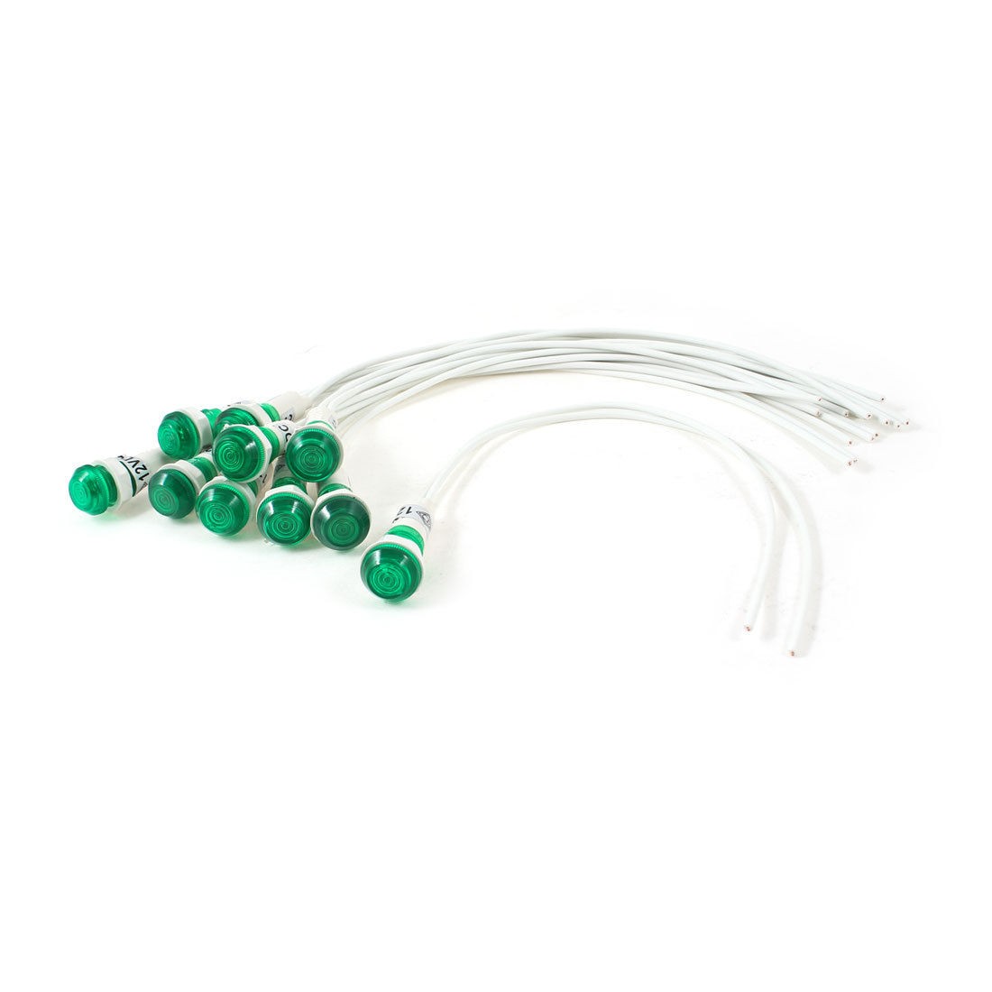 10 Pcs 10mm Hole 2 Wire Cable Green Indicator Pilot Light Lamp DC 12V