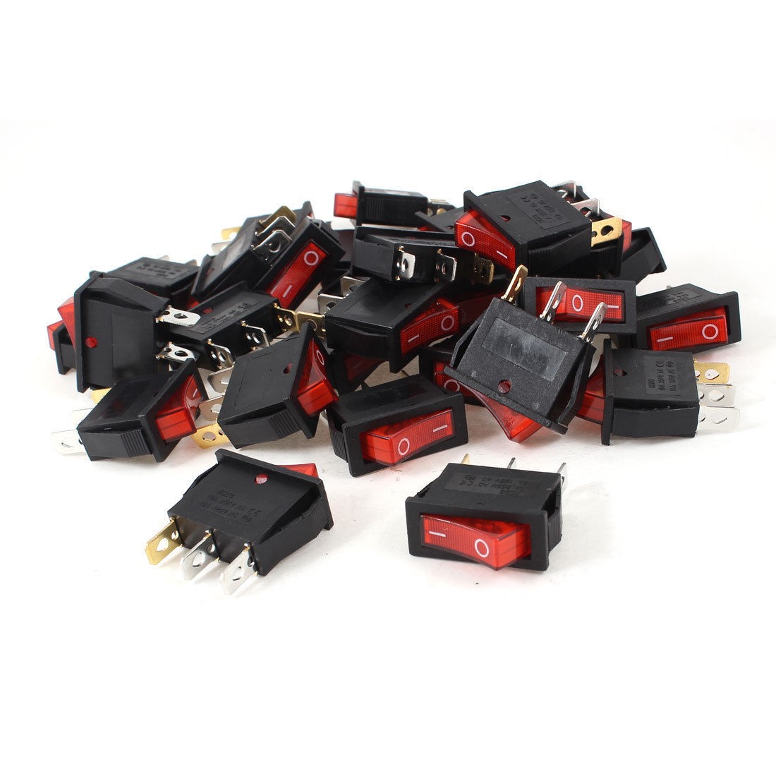 AC 250V/10A 125V/15A 3 Pins SPST Red Light Snap in Boat Rocker Switch 30 Pcs