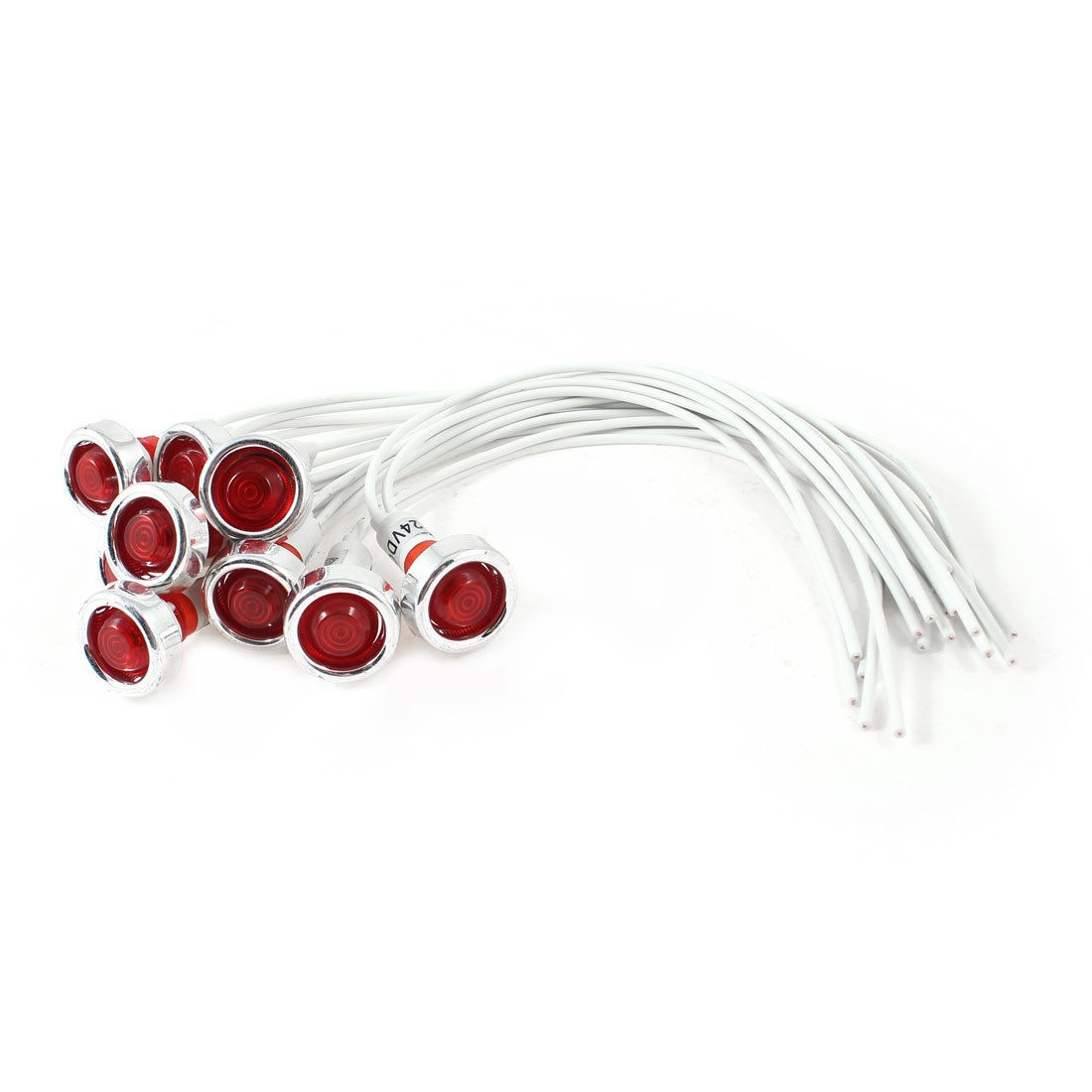 10 Pcs 10mm Mounted Hole White Cable Red Indicator Pilot Lamp DC 24V