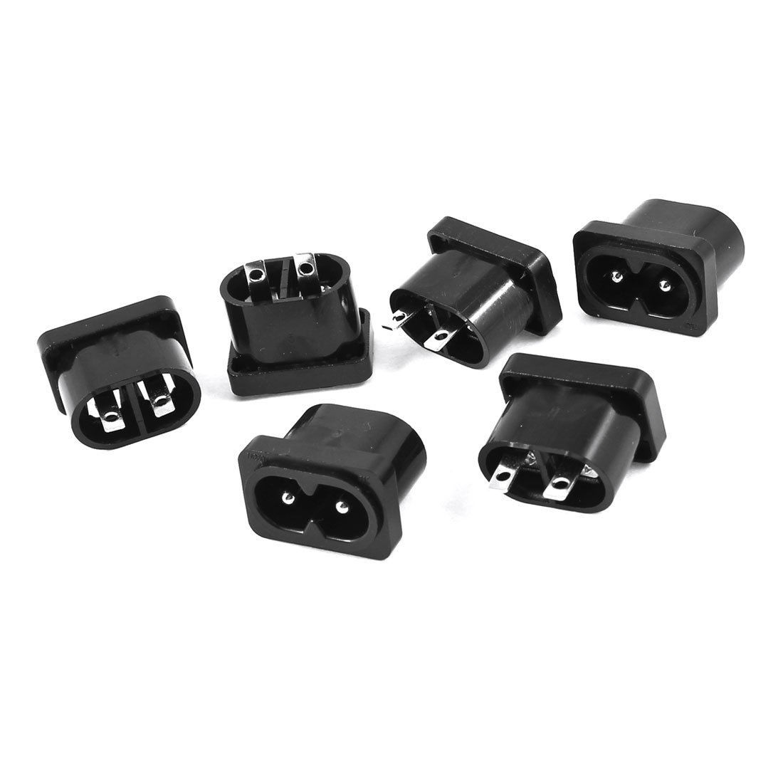 6 Pcs Black 2 Pins IEC320 C8 Inlet Plug Power Socket AC 250V 7A