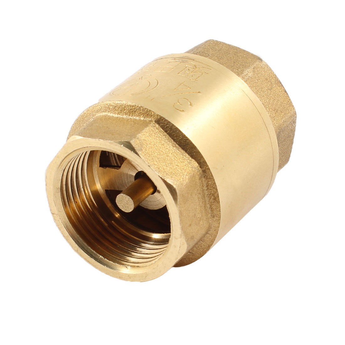 24mm 3/4" PT Female Thread Brass Tone In Line Spring Check Valve