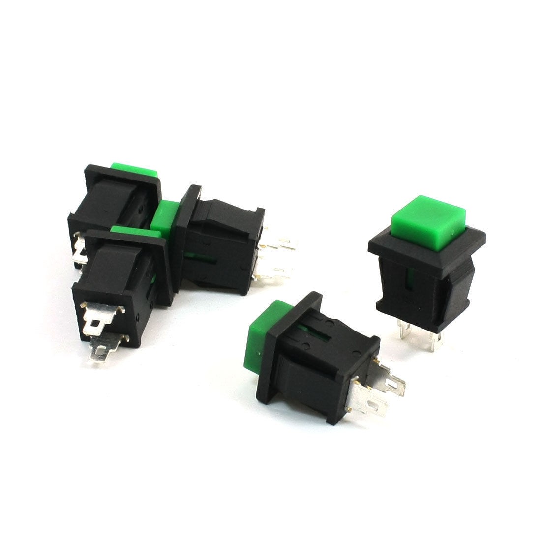 5 x Green Cap Square Momentary 2-Pin Push Button Switch SPST
