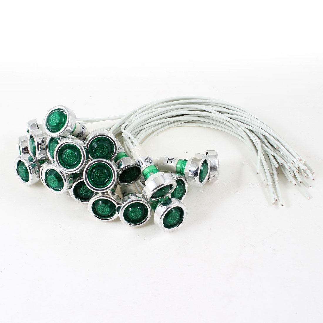 20 Pcs White Cable Green Indicator Pilot Signal Light Lamp DC 12V