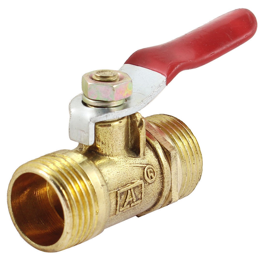 3/8" PT Male Thread M/M Red Lever Handle Full Port Brass Ball Valve Gold Tone