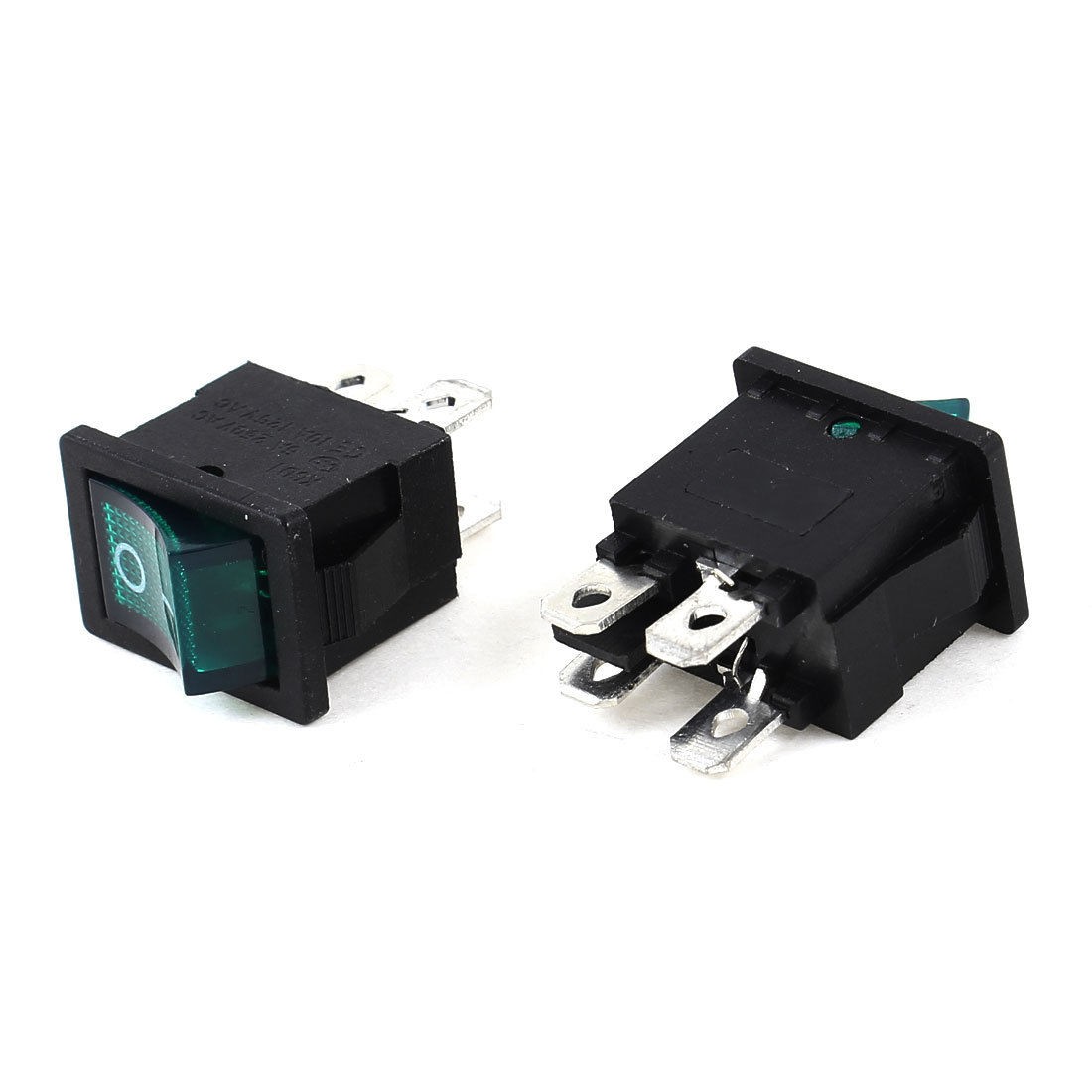 6A 250VAC 10A 125VAC ON/OFF 4 Pin Green Indicator DPST Rocker Switch 2 Pcs