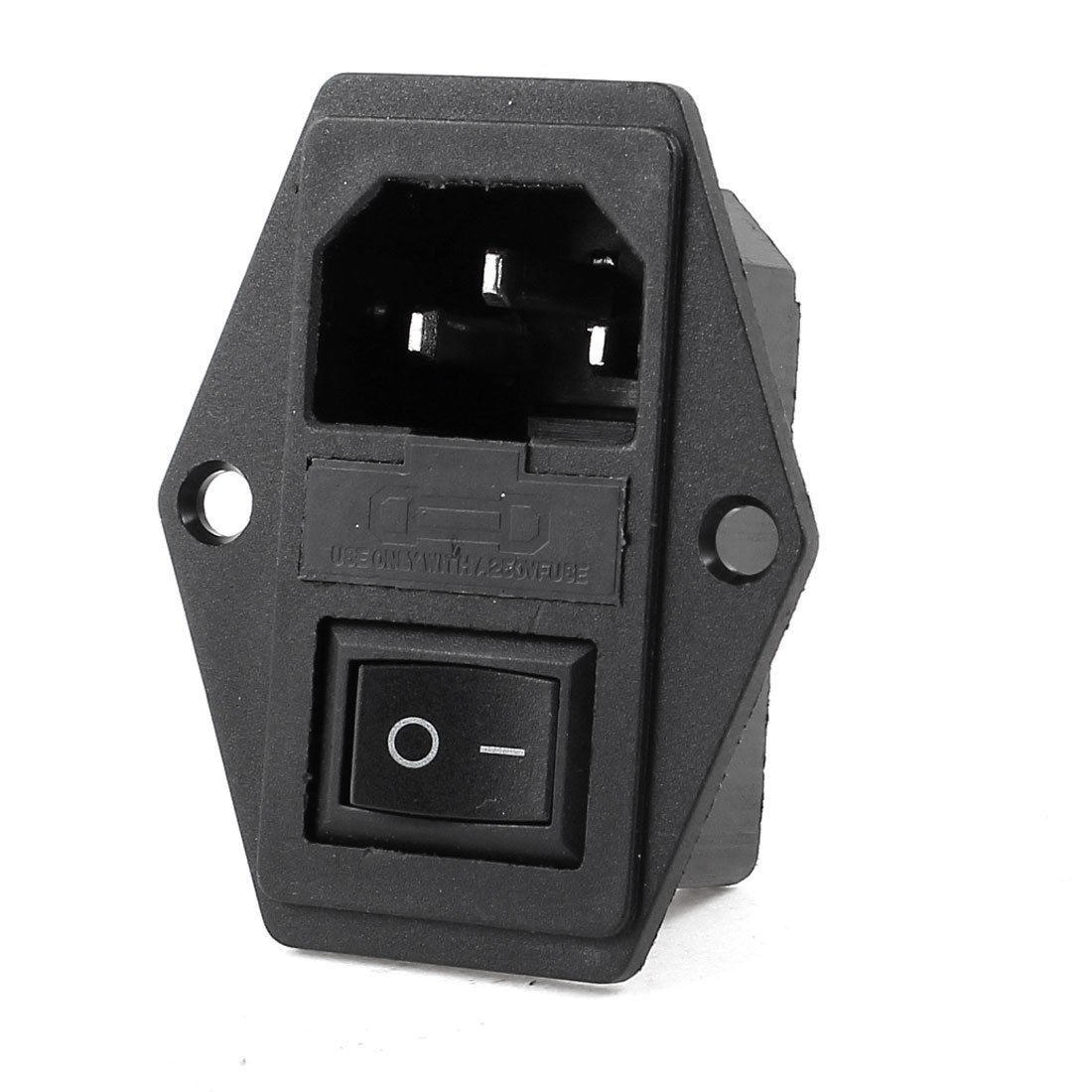 Black Rocker Switch AC 250V 15A IEC320 C14 Power Inlet Socket w Fuse Holder