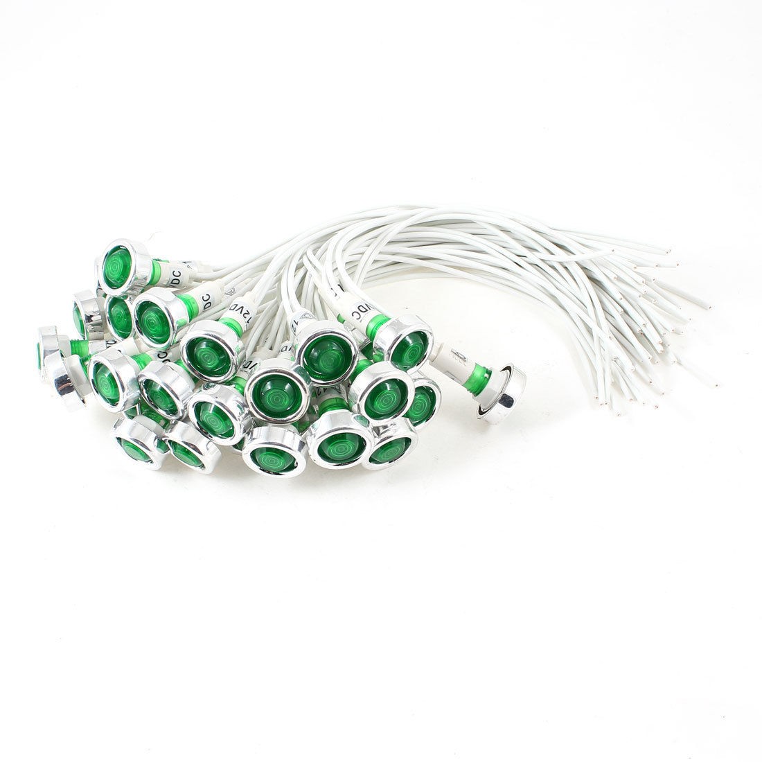 30 Pcs 10mm Dia Hole White Cable Green Indicator Pilot Light Lamp DC 12V