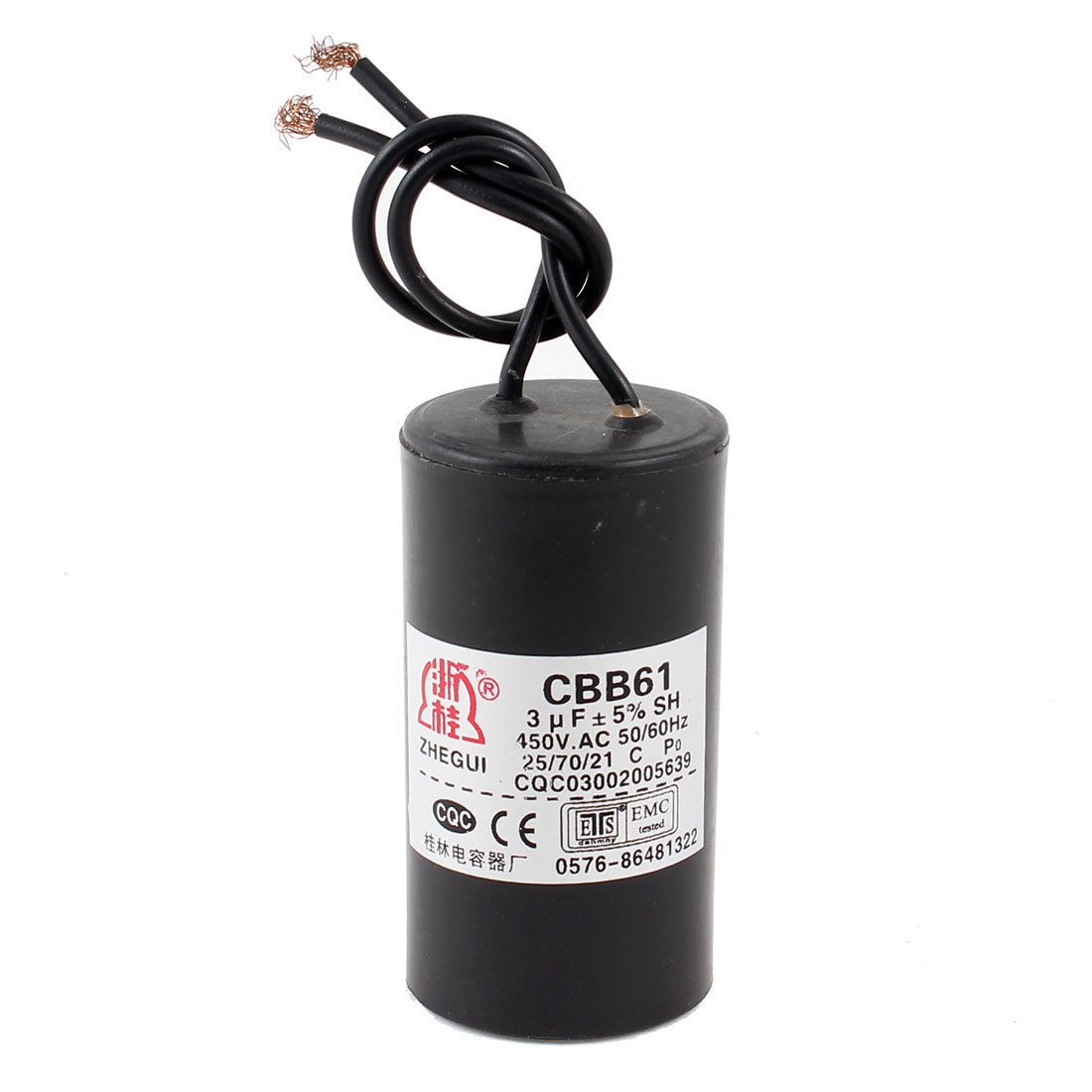 Black 3uF 5% AC 450V 50/60Hz Washing Machine Electrolytic Motor Capacitor CBB61