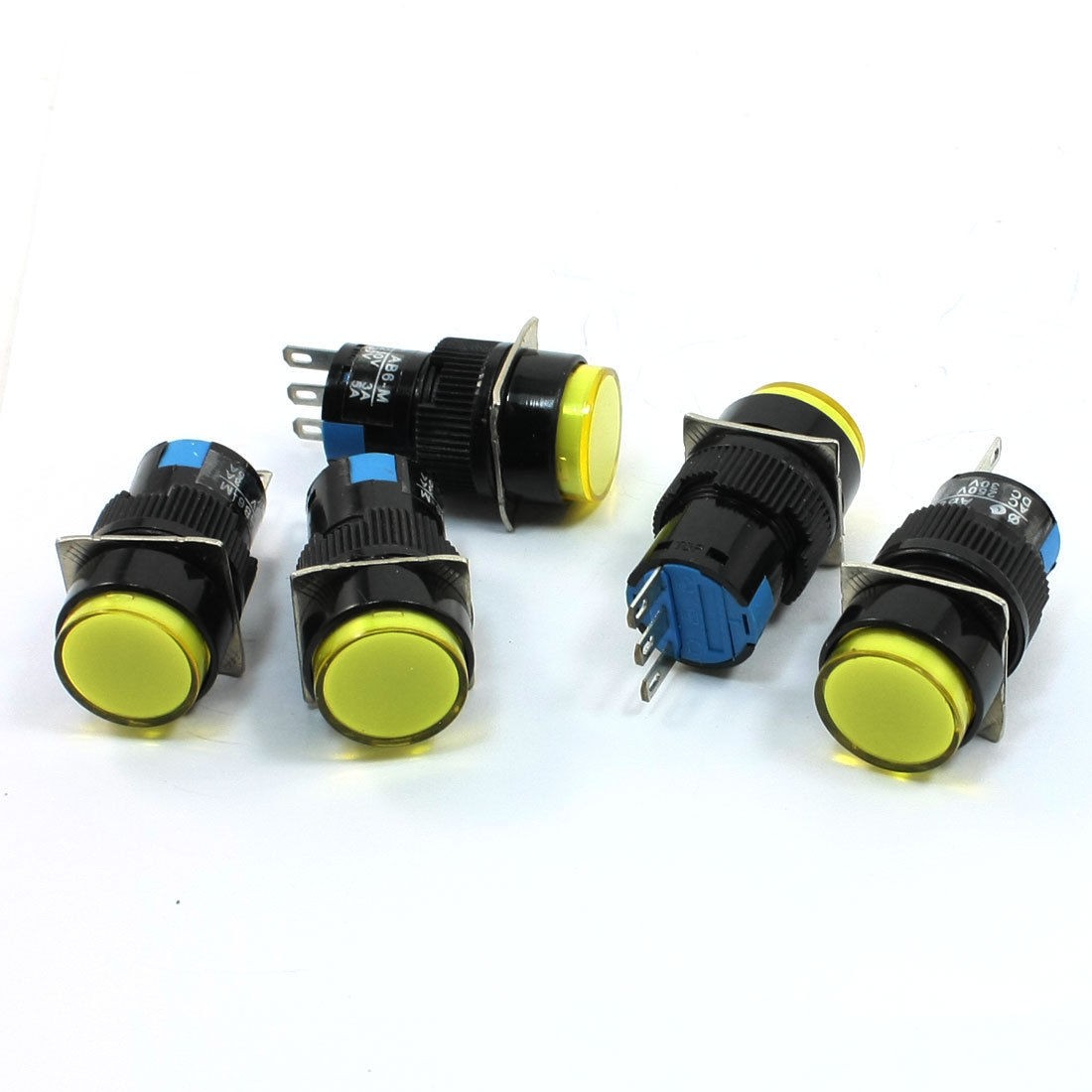 AC250V 5A DC30V 5A Yellow Head SPDT Momentary Round Flat Button Switch x5