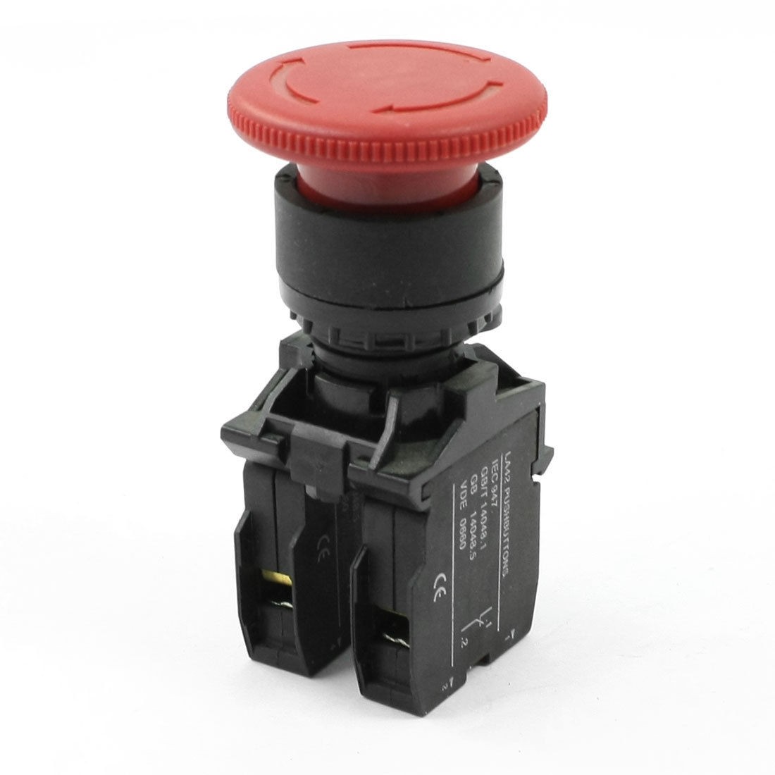 500V 6kV DPST Latching Action Red Mushroom Head Push Button Switch