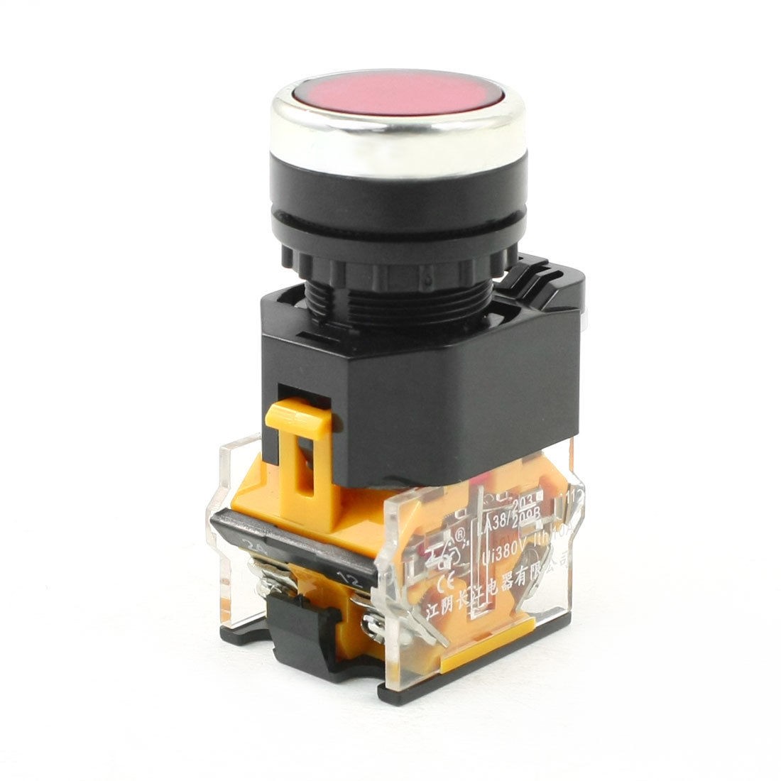 380V 10Amp Latching DPST Red Flat Cap Push Button Switch