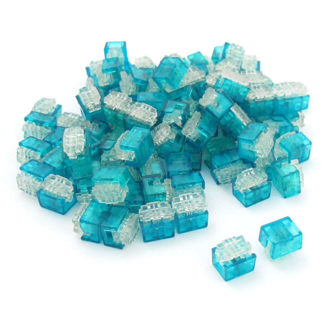 100 Pcs Two Wire Inline Joints UB Connectors Crimp Terminal Blue Clear