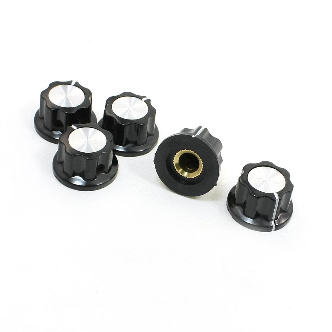 5pcs 16mm Top Dia Rotary Control Knobs Potentiometer Pot Silver Tone