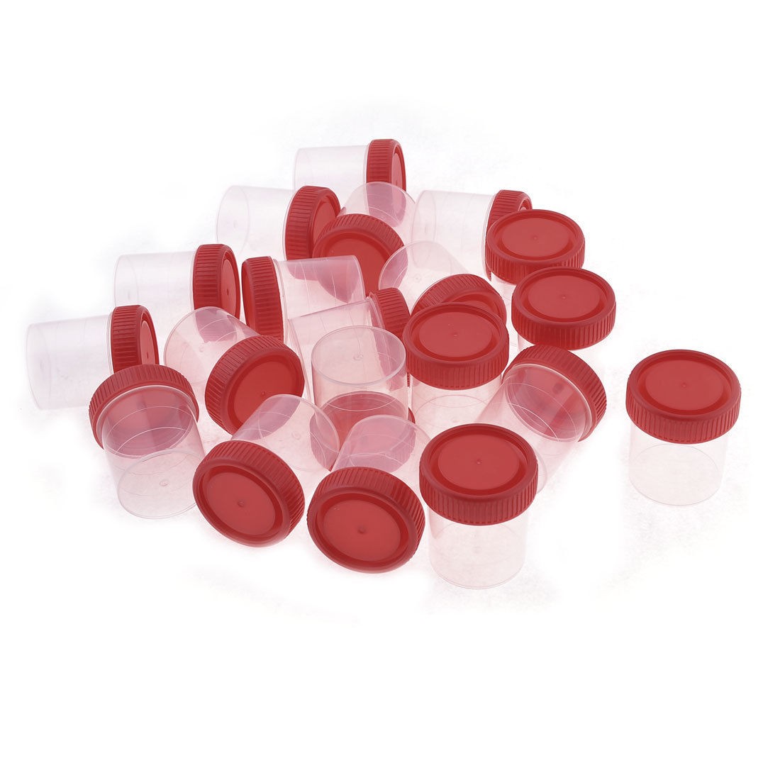 20pcs Red Clear Plastic Round Shape Urine Test Cups Holder 60mL w Cover