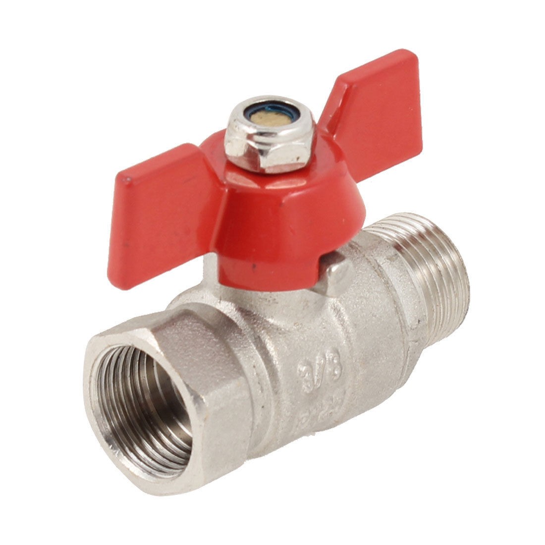 Male to Female 3/8" PT Thread Red Metal Coated Handle Brass Ball Valve