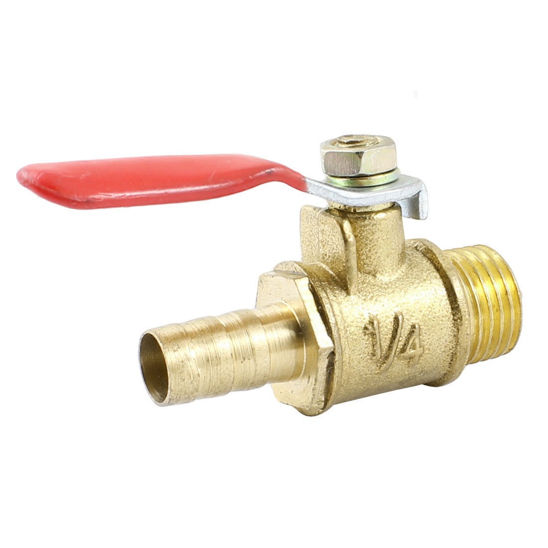 1/4" PT Male Thread to 8mm Hose Barb Red Lever Handle Brass Ball Valve