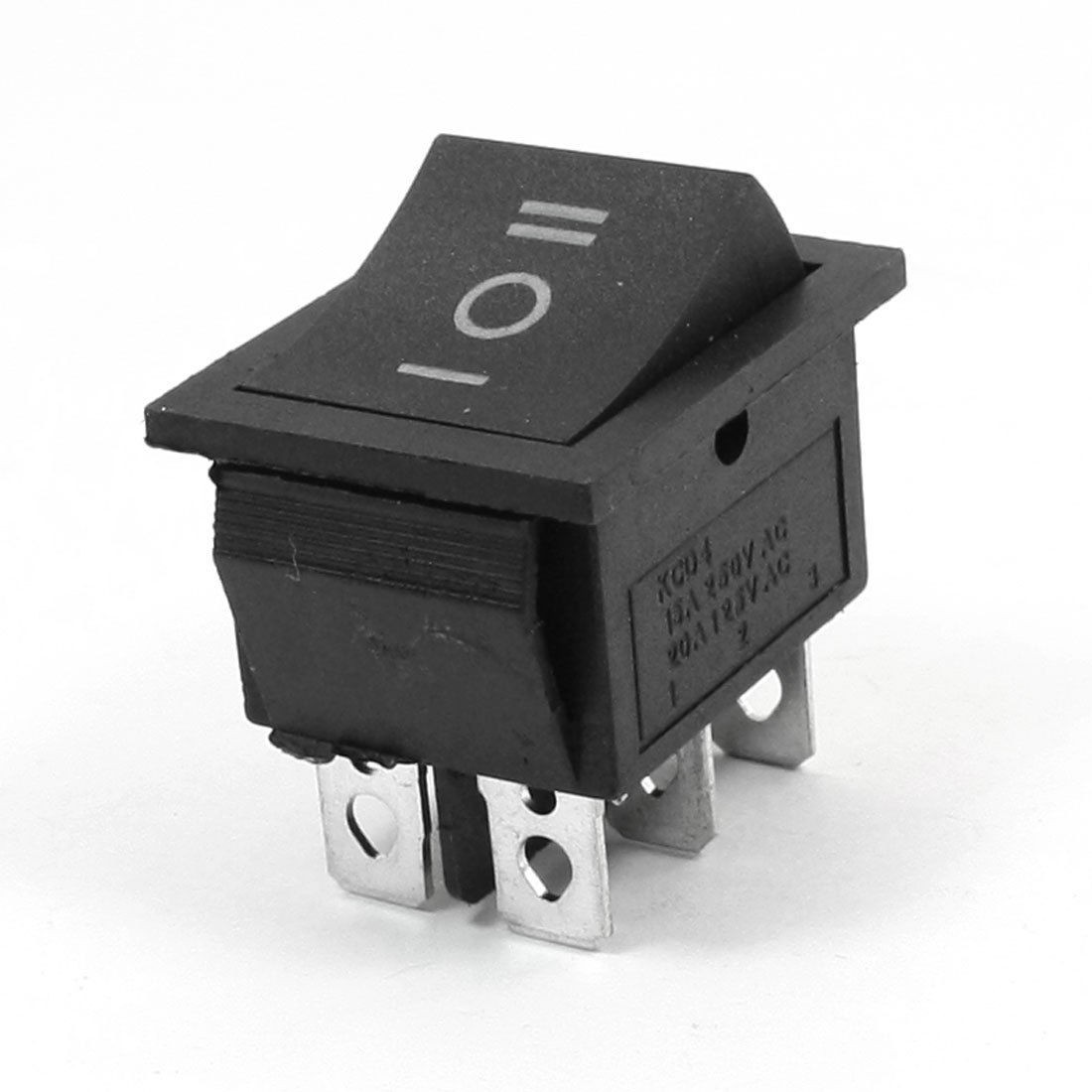 AC 250V/15A 125V/20A 3Way DPDT Snap in Black Button 6Pin Rocker Switch