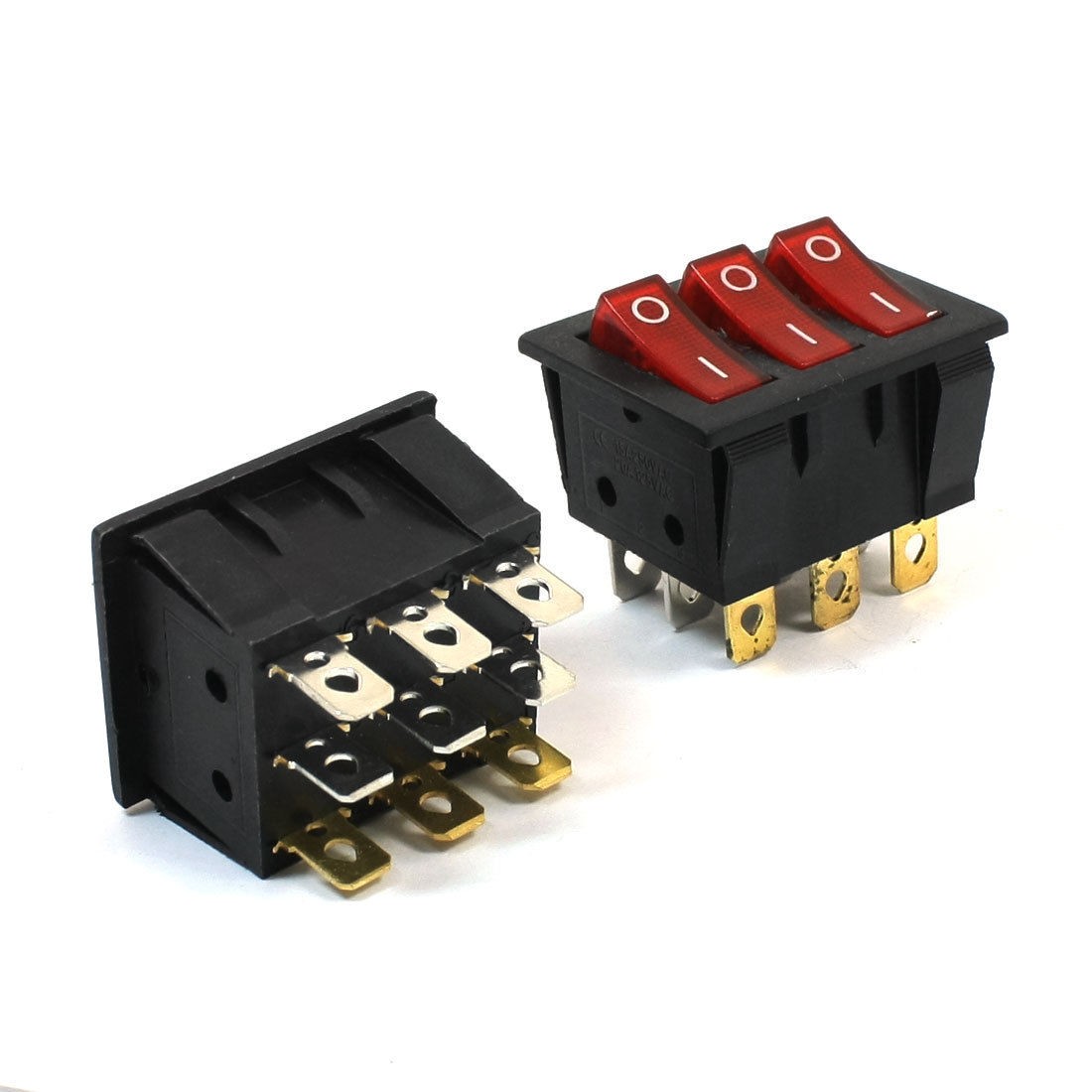 2pcs Illuminated Red Light 3 SPST On-Off Snap in Boat Rocker Switches