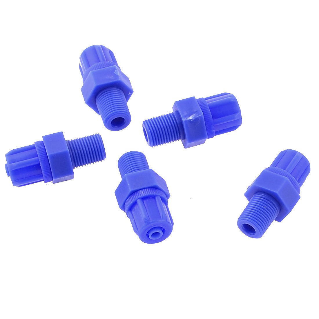0.3" Male Threaded Blue Plastic Pneumatic Straight Connector Fitting 5 Pcs