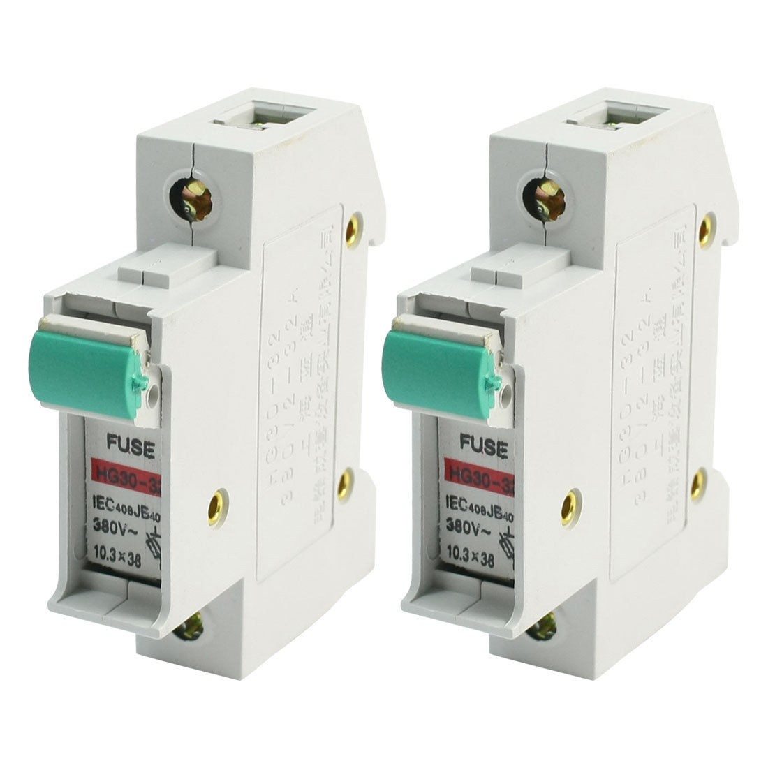 2Pcs HG30-32 1P 10.3x38mm Fuse Link Holder Socket AC 380V 2-32A Gray