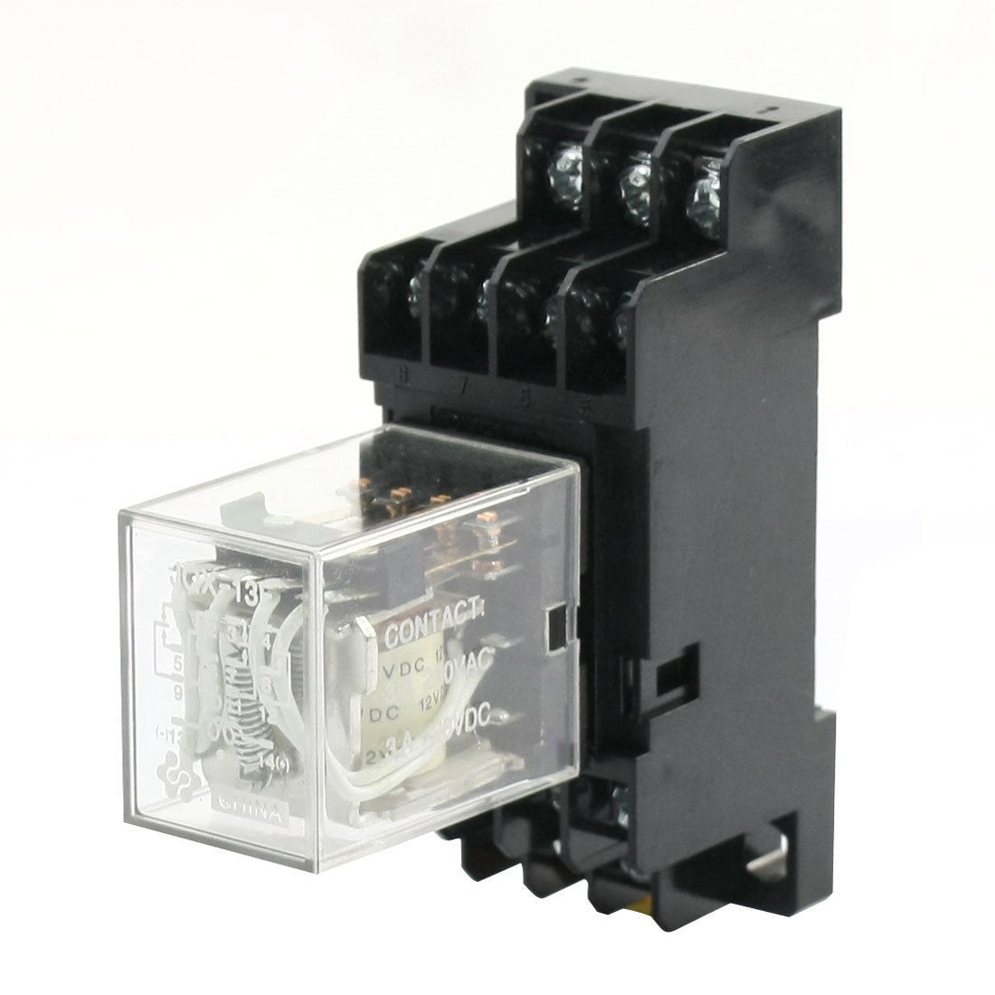 DC12V Curl Voltage 4PDT Electromagneti<wbr/>c Power Relay w 35mm Din Rail Socket