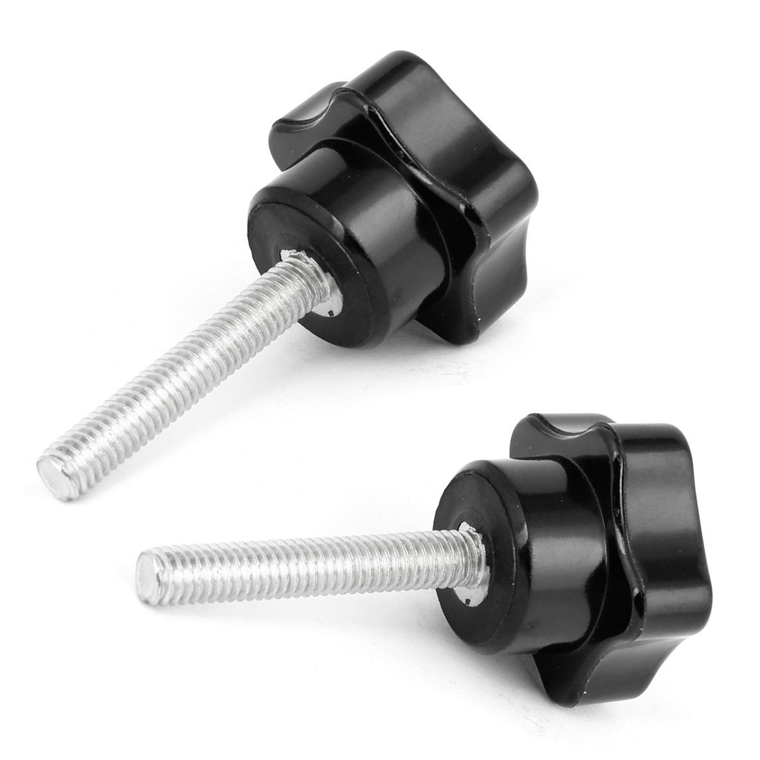 6mm x 35mm Male Threaded Star Shape Clamping Knob Grip Black Silver Tone 2 Pcs