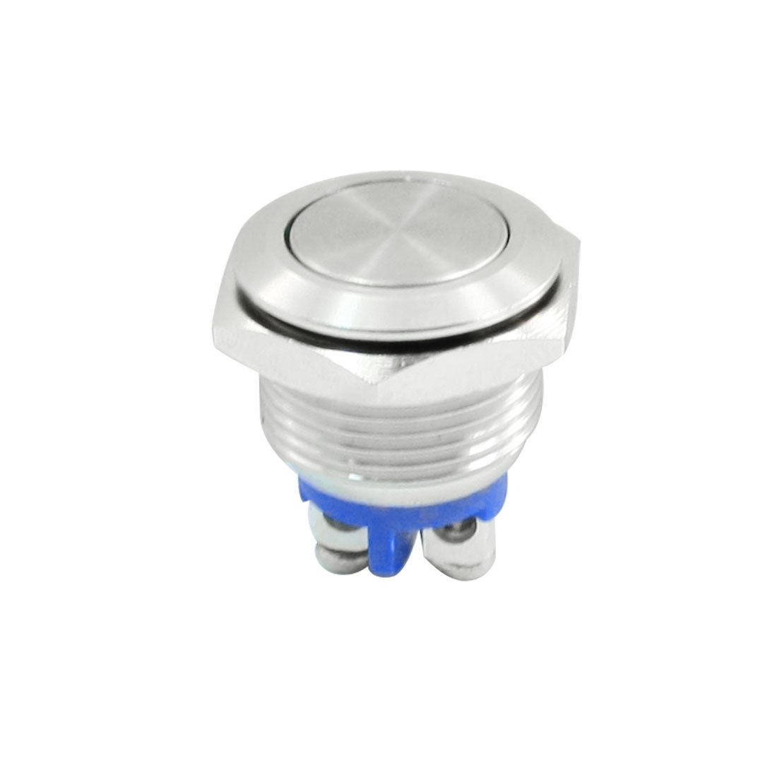 2-Terminals 16mm SPST Momentary Metal Flat Button Pushbutton Switch