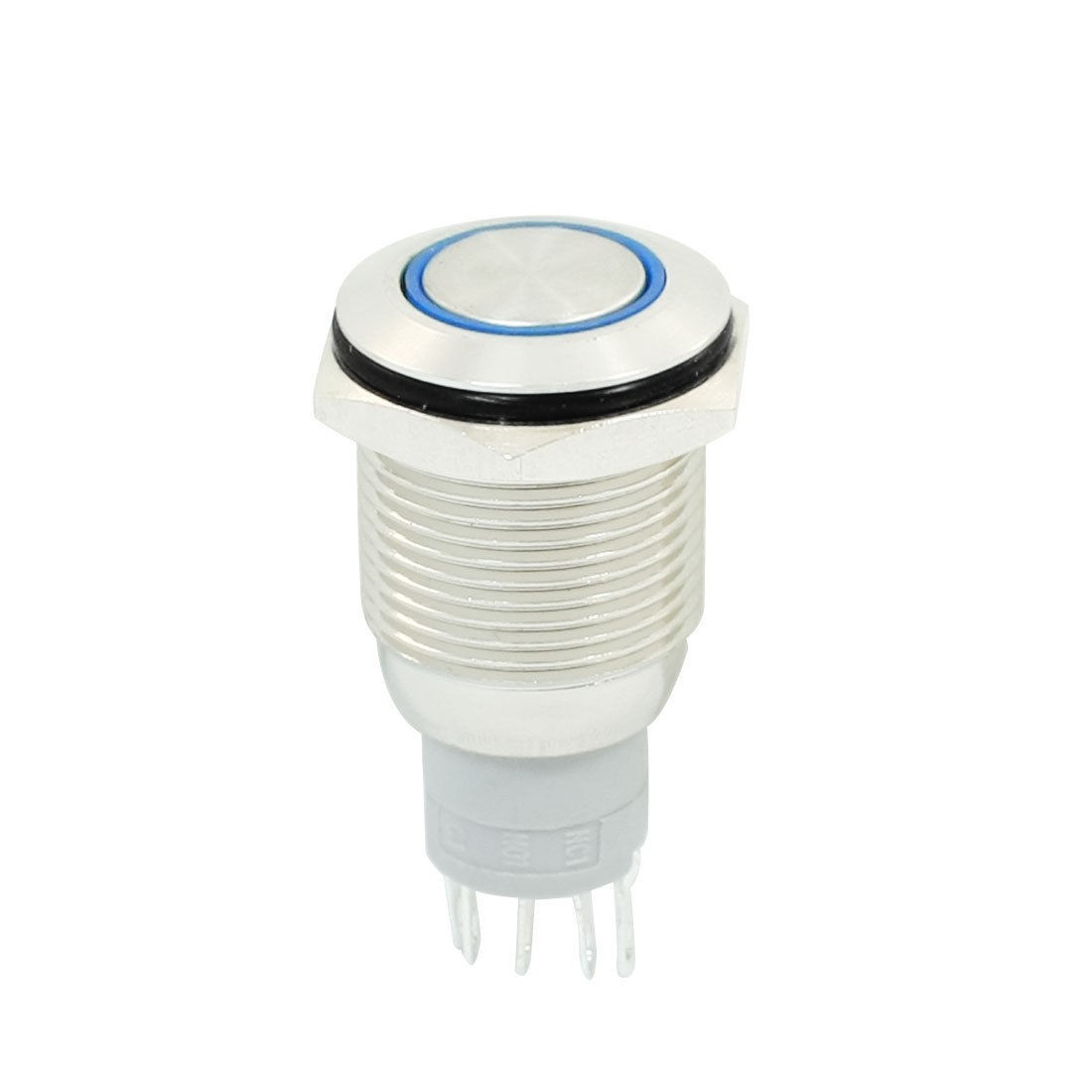 Blue LED Light 12V Latching 5 Pin Stainless Steel Button Switch AC 250V 3A