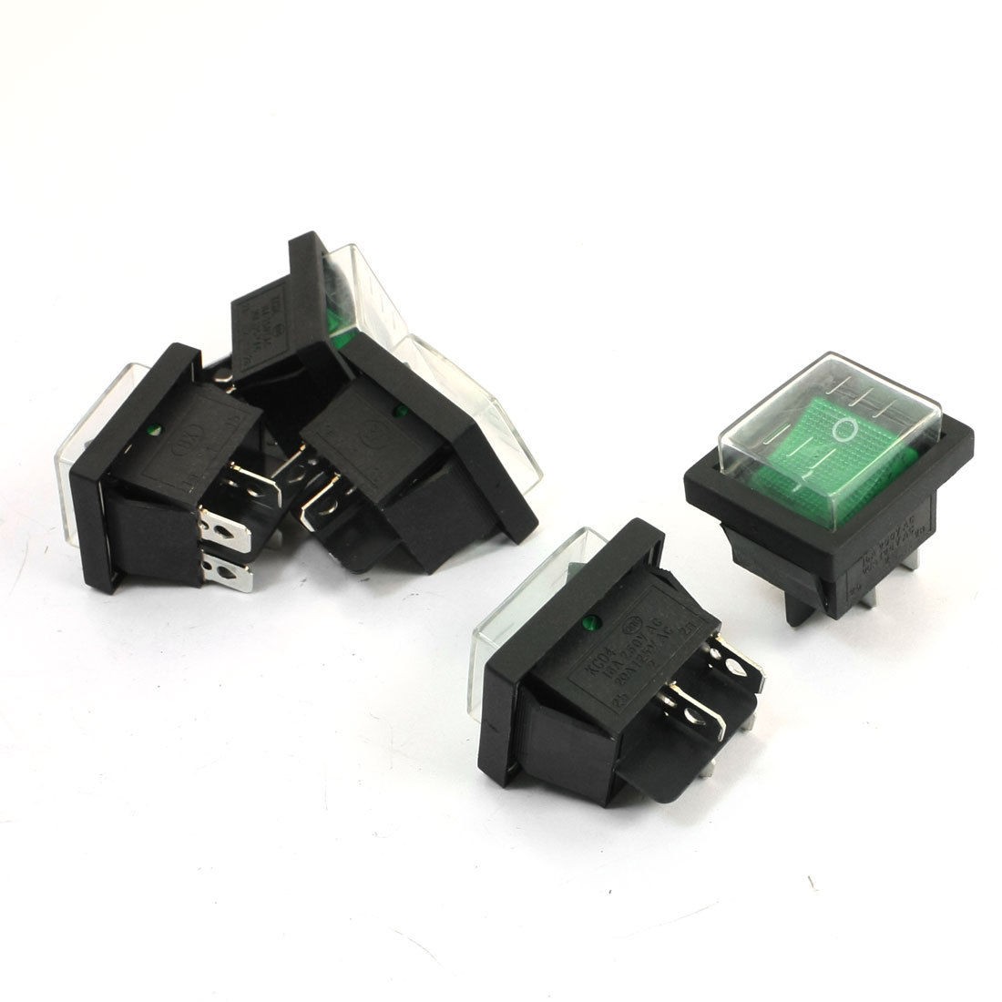 5Pcs AC 125V/20A 250V/16A DPST 2Way Green Waterproof Snap In Rocker Boat