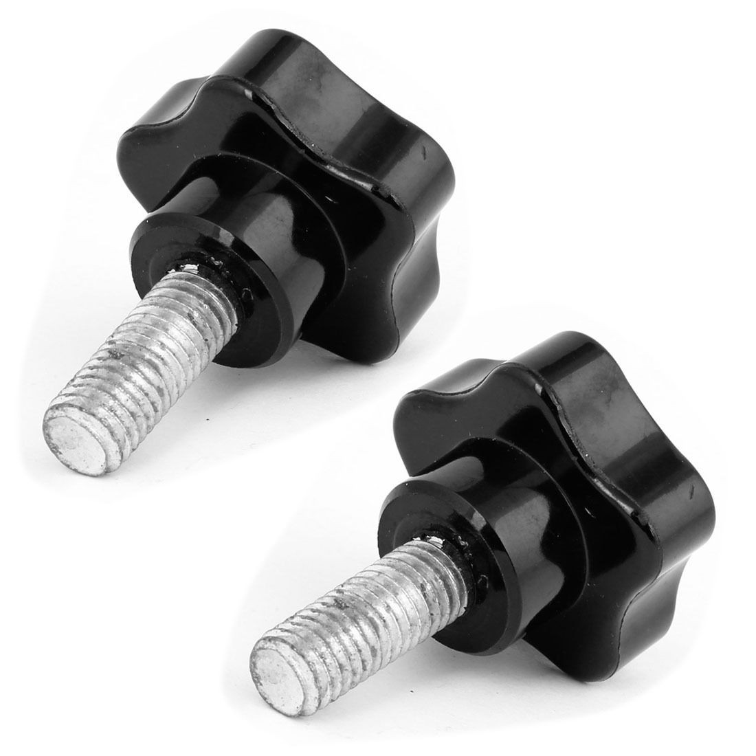 M10 x 25mm Male Thread Metal Clamping Star Knobs Grips Black Silver Tone 2 Pcs
