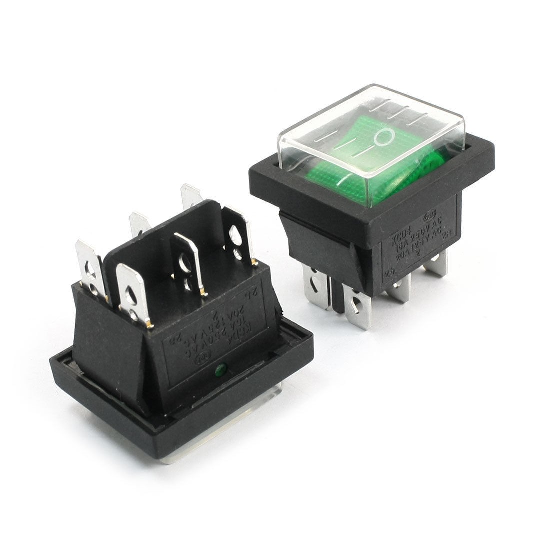 2Pcs DPDT I/O 2 Position 6 Pins Green Button Water Resistant Boat Rocker Switch 