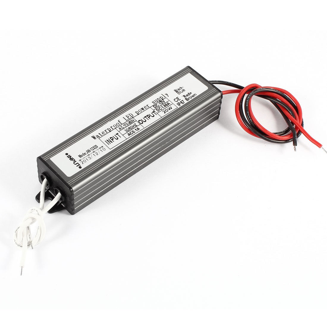 Waterproof IP67 Aluminum LED Driver Power Supply AC 170-260V DC 12V 1.66A 20W