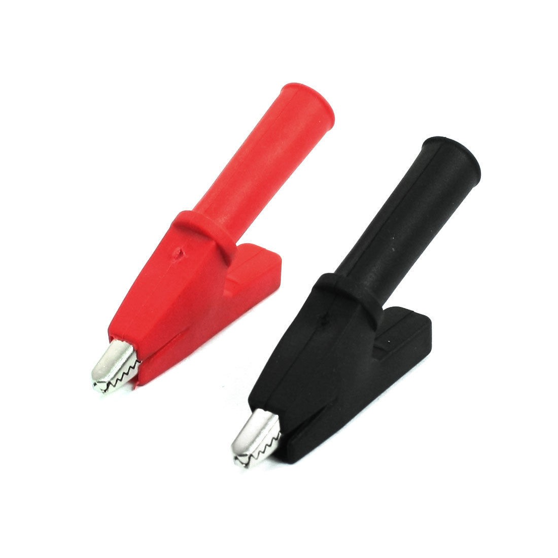 2pcs Red Black Plastic Coated Handle Insulated Alligator Clips 2.1" Length
