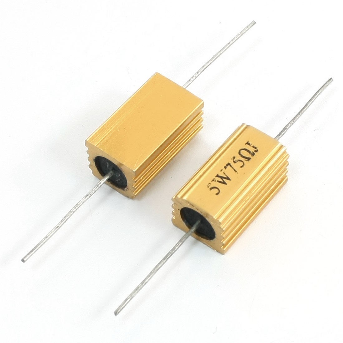 5W 75 Ohm Axial Gold Tone Heatsink Aluminum Clad Resistor 2Pcs