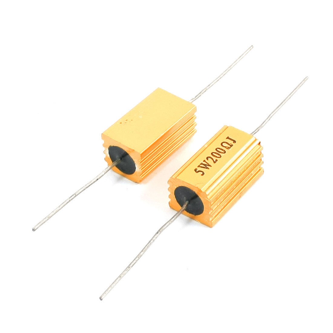 5W 200 Ohm Axial Gold Tone Heatsink Aluminum Clad Resistor 2 Pcs