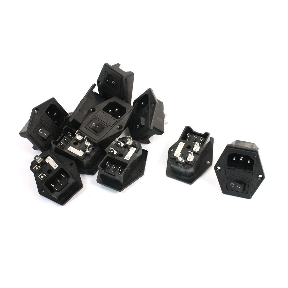 10 Pcs Black 3Pin Solder SPDT Switch Fuse Holder IEC320 C14 Inlet Power Socket