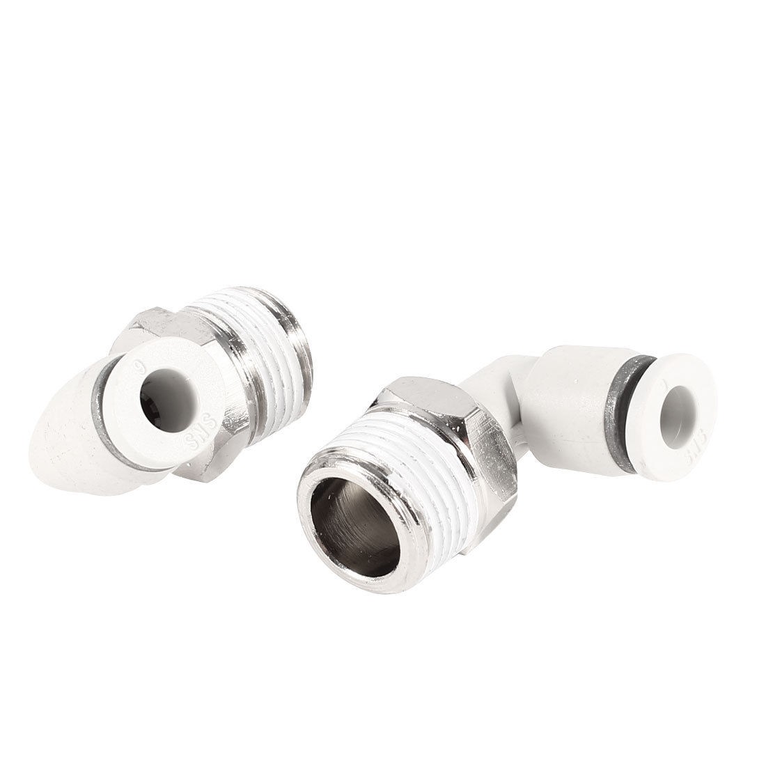 2 Pcs Pneumatic 6mm to 3/8" PT Male Thread One Touch Elbow Quick Fittings