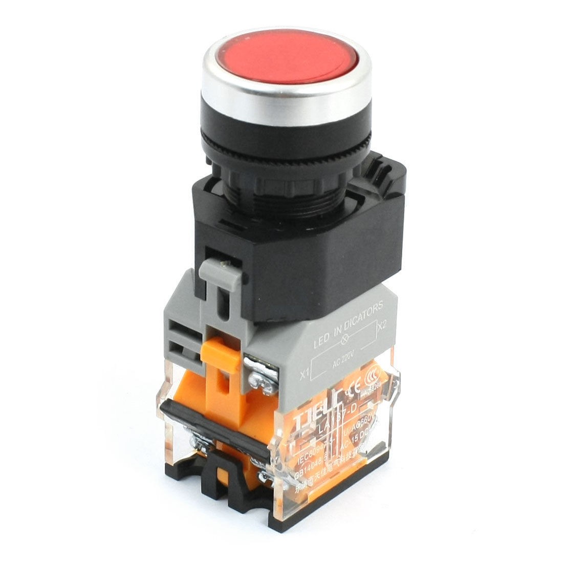 660V 10A Red Indicator Momentary DPST NO+NC Flat Push Button Switch
